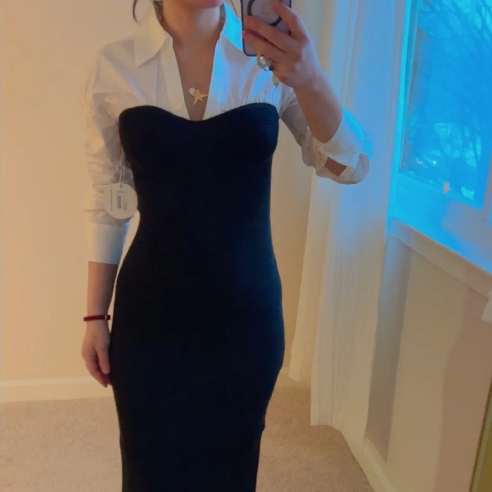 STAUD poplin & knit combo long dress. XS - Picture 4 of 17